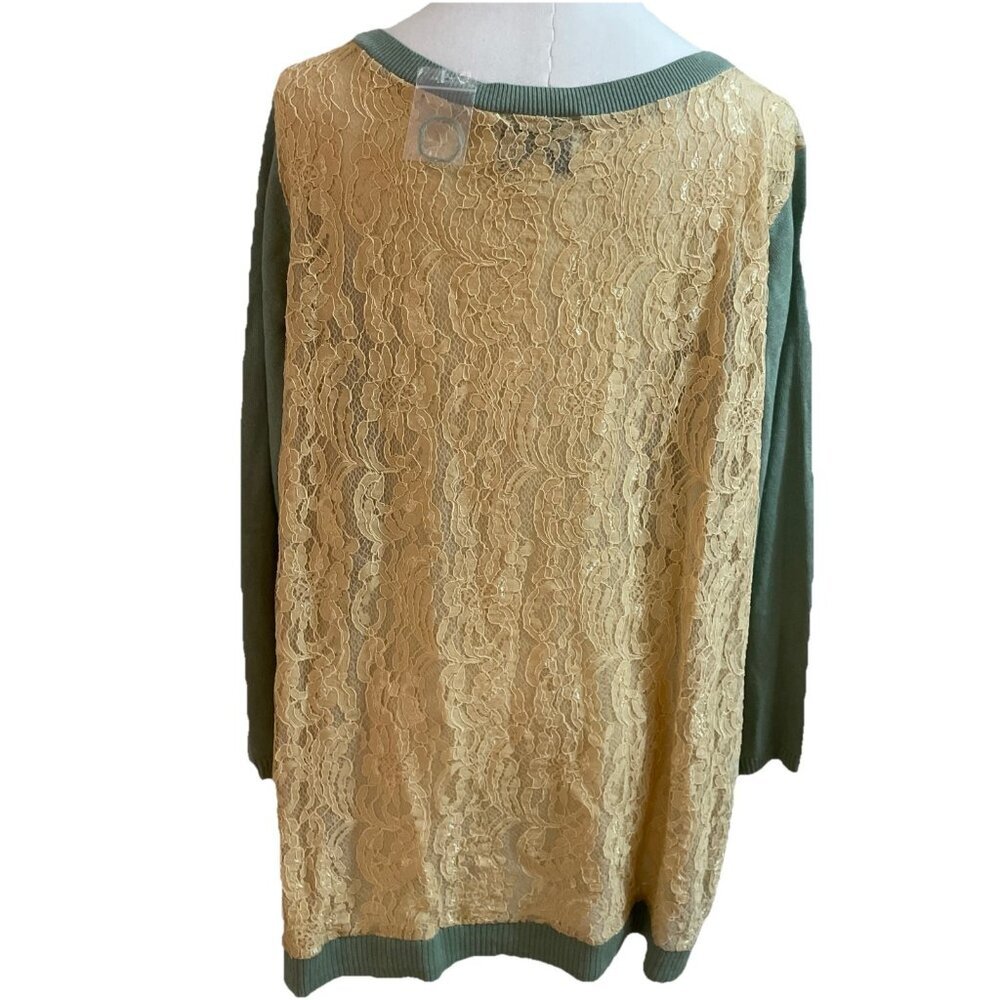 LINEA by Louis Dell'Olio Lace Back Sweater Plus Size 2X Sage Green Feminine NWT